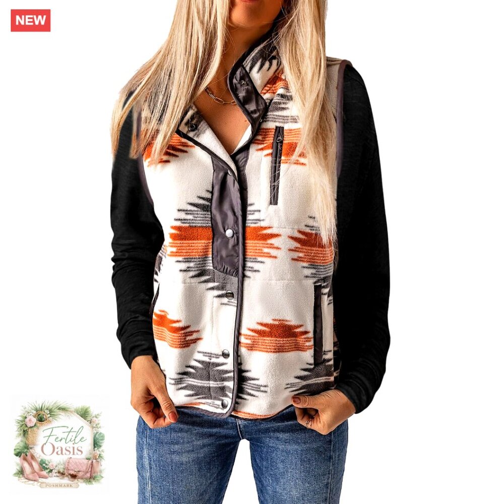 Fleece Snap Button Shacket Jacket Western Aztec P… - image 1